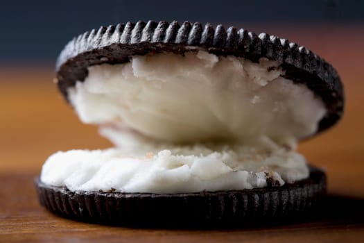 Close-up of cream in a biscuit
