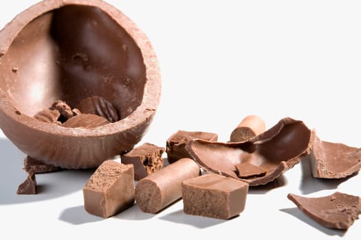 Close-up of broken pieces of chocolate