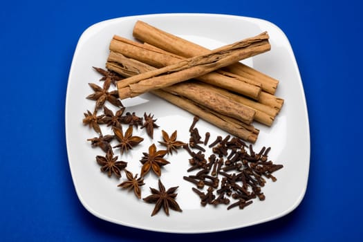High angle view of spices in a tray