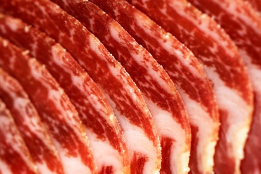 Close-up of ham slices