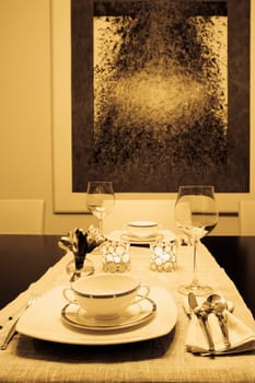 Place setting on a dining table
