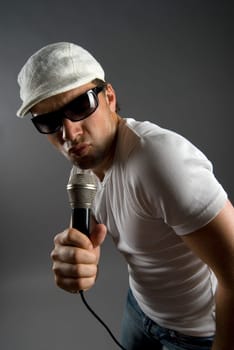 Close-up of a male singer singing