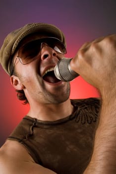 Close-up of a male singer singing