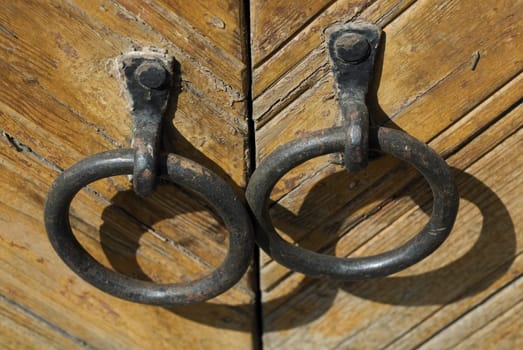 Close-up of metal doorknockers