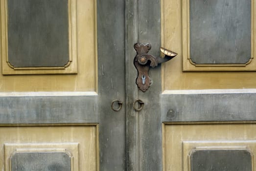 Close-up of a brass door handle