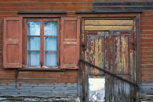 Window and a closed door of a house