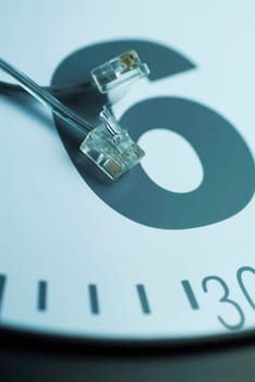 Close_up of a network connection plug
