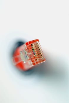 High angle view of a network connection plug