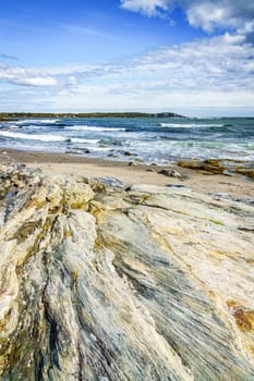 Scenic view of coastline at Crescent Beach State Park in Cape Elizabeth, Maine