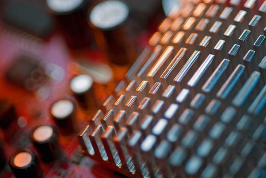 Close_up of a heatsink on a mother board