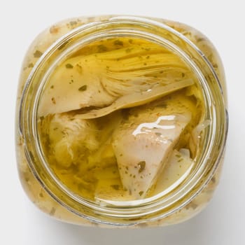 High angle view of a jar of pickle
