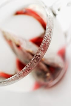 High angle view of a teabag in an empty cup