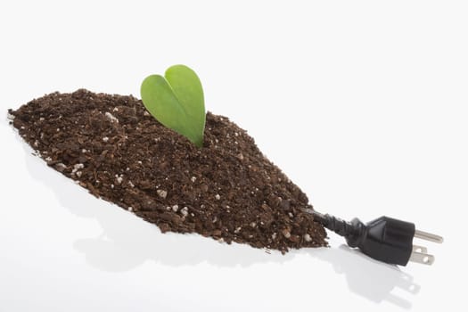 Three pin plug with leaf and soil