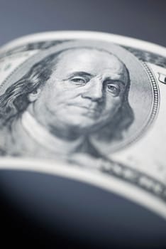 Close-up of Benjamin Franklin on an one hundred dollar bill