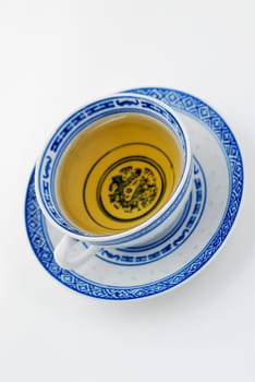 High angle view of a cup of herbal tea