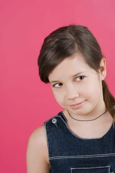 Close_up of a girl thinking and looking sideways