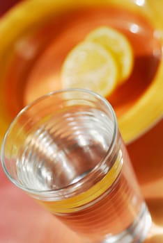 High angle view of a glass of water