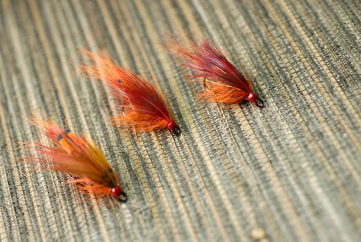 Close-up of three fishing lures