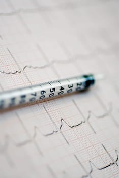 Close-up of an injection on an ECG report