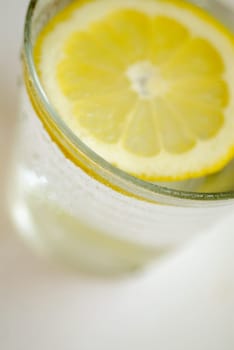High angle view of a glass of lemonade