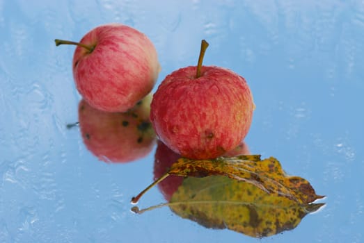 Close_up of two apples on a glass