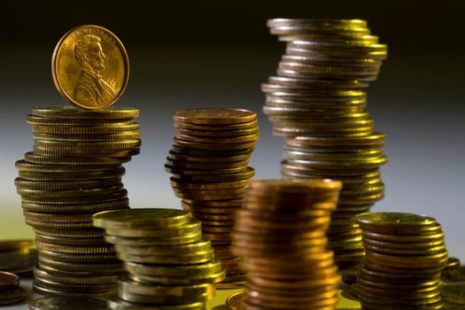 Close_up of stacks of coins