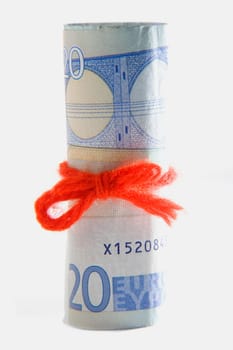 Close-up of twenty Euro money roll