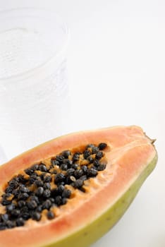 Close-up of the cross section of a papaya