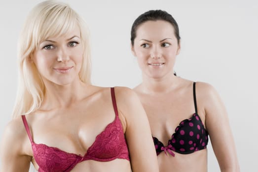 Female homosexual couple smiling