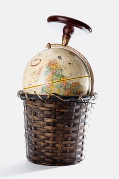 Close-up of a globe in a wicker basket