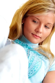 Close-up of a businesswoman looking down