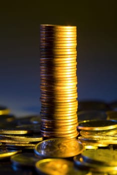 Close_up of stacks of coins