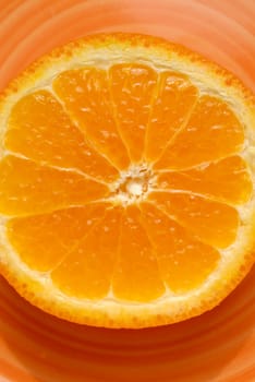 High angle view of the cross section of an orange