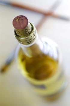 High angle view of a wine bottle