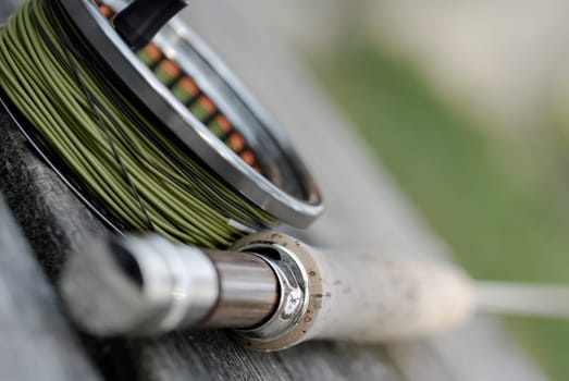 Close-up of a fishing rod and a fishing reel