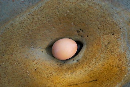 Egg in the hole of a rock
