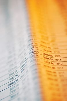 Close-up of financial figures on a page