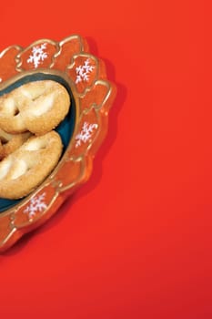 High angle view of cookies on a tray