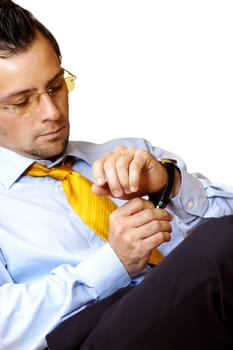 Close-up of a businessman wearing a wristwatch
