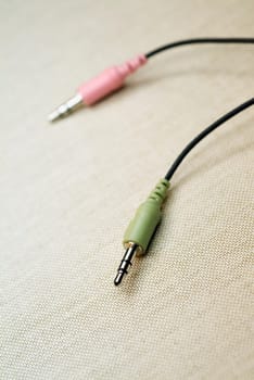 Close-up of stereo plugs