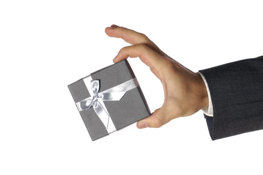 Close-up of a businessman holding a gift