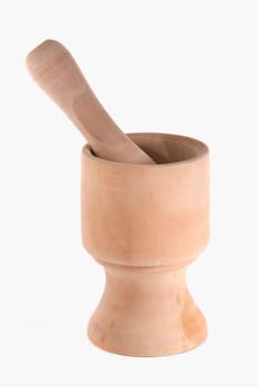 Close-up of a wooden mortar and pestle