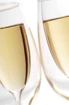 Close-up of champagne in two champagne flutes