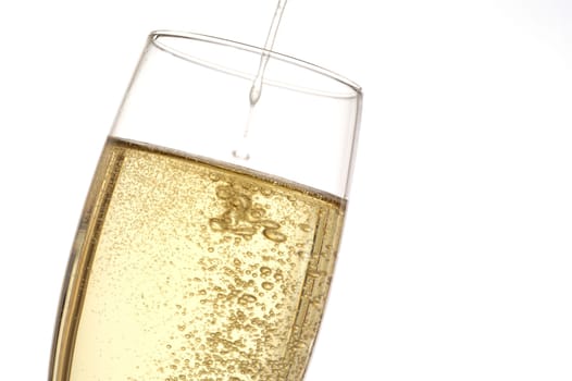Close-up of a champagne poured into a champagne flute