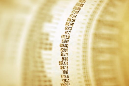 Close-up of financial figures on paper