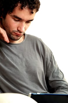 Close-up of a young man looking down