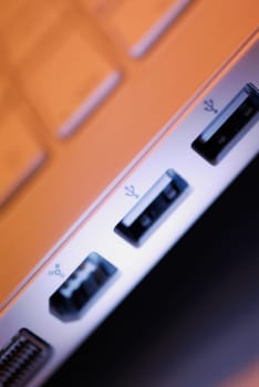 Close-up of a USB port of a laptop
