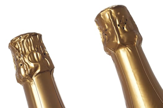 High section view of two champagne bottles