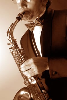 Close-up of a musician playing the saxophone