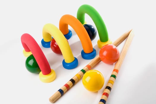 Close-up of a toy croquet set
